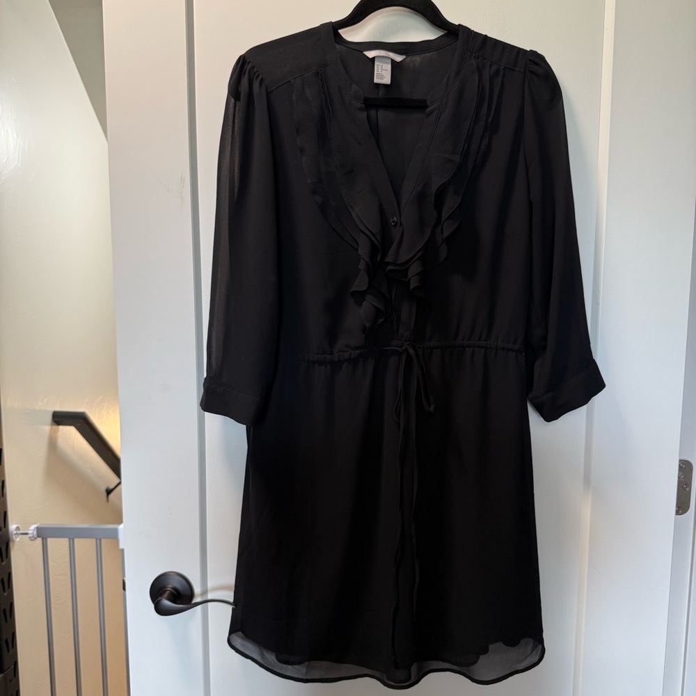 H&M Ruffle Front Long Sleeve Sheer Dress Knee Length Classic Funeral Business 14